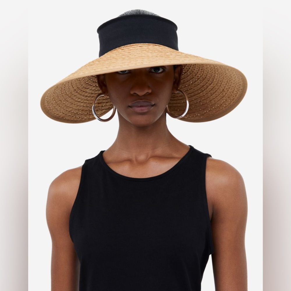 Straw  Grossgrain Ribbon Packable Visor.